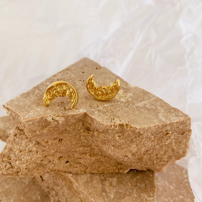 Crescent Moon gold Studs buy online australia boho lifestyle jewellery on sandstone