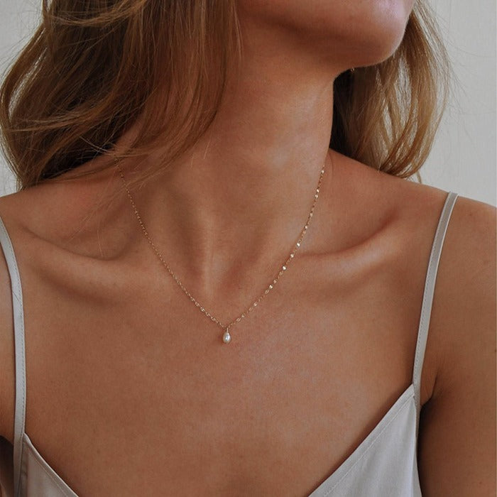 Dainty gold pearl necklace on sale