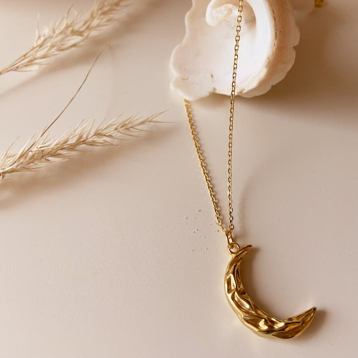 Luna Necklace gold moon crescent pedant gold chain on seashell buy online australia boho lifestyle jewellery