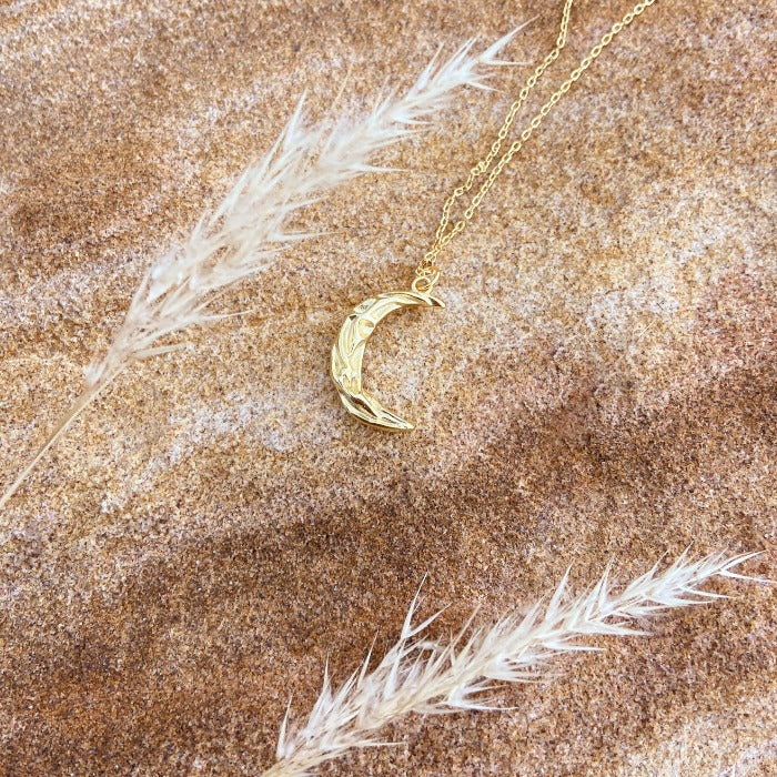 Luna Necklace gold moon crescent pedant gold chain on stone buy online australia boho lifestyle jewellery