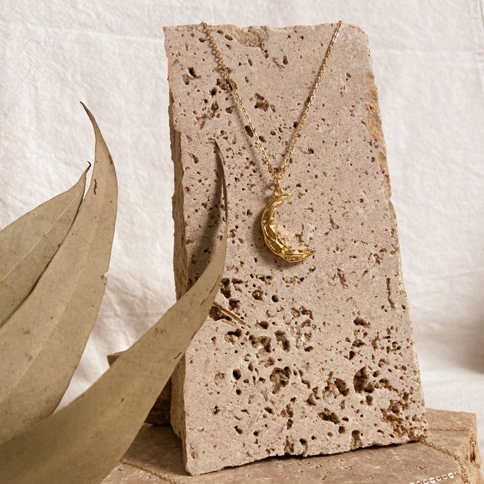 Luna Necklace gold crescent moon pedant gold chain buy online australia boho lifestyle jewellery