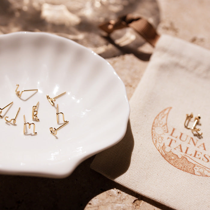 luna tales personalised products, 14k gold stud earrings initial letter earrings