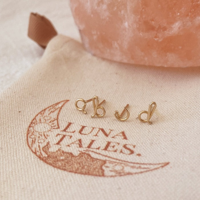 Luna Tales personalised 14k gold filled initial stud earrings the letter abcd