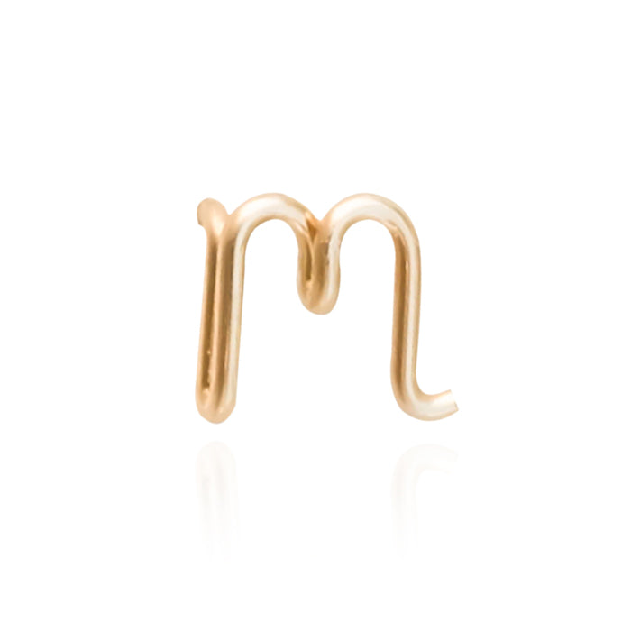 The letter "m" personalised stud for a personalised gift gold stud 14k gold filled